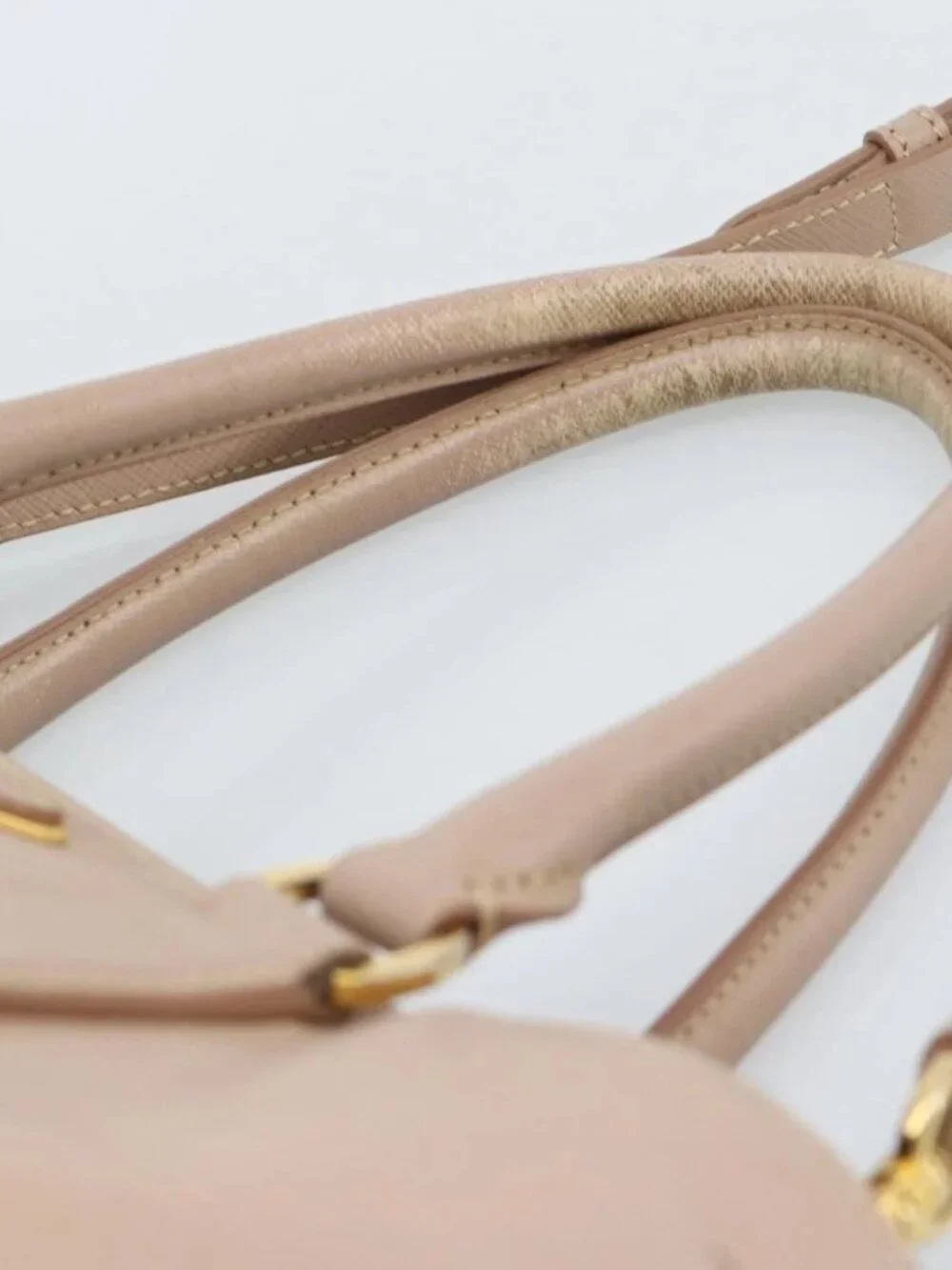 PRADA Hand Bag Safiano Leather 2way Beige Gold Auth